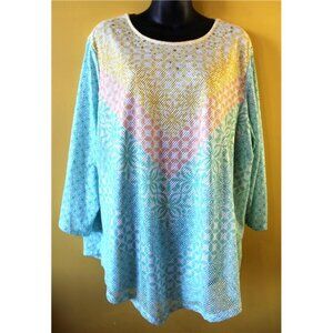 Alfred Dunner 2x Colorful Spring Top Mesh Overlay Studs 3/4 Sleeves